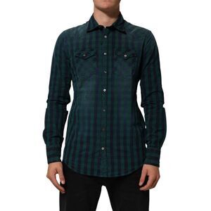 AGLINI Green Checkered Cotton Button Down Long Sleeves Men's Shirt (Pre-Owned)